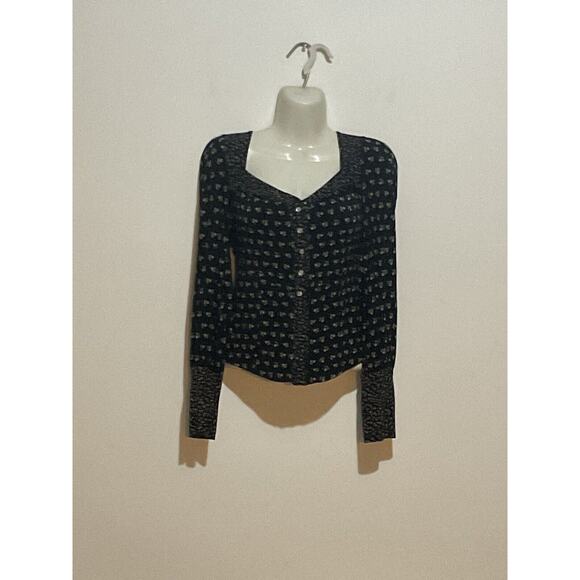 Free People Kissin Kate Sweetheart Neckline Pearl Snap Top Womens Size S - Picture 2 of 9